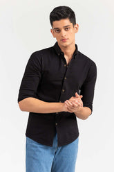 Black Basic Casual Knitted Shirt FS-CS-KNIT-D17